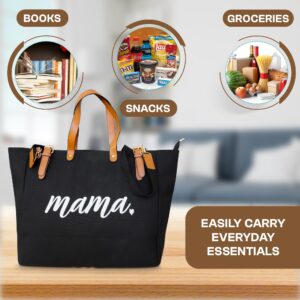 Mom Mama bag, Tote Bag for Women, Mama Gifts, Multifunctional Tote Bags for Women, Cotton Canvas Tote Zipper, Bags for Women (tote, black, Large)