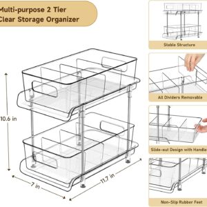 HIHEGD 2 Tier Bathroom Storage Organizer with Dividers, Clear Under Sink Organizers and Storage Pull Out Cabinet Organizer for Bathroom Kitchen Pantry Storage, Medicine Cabinet Organizer