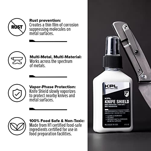 KPL KNIFE SHIELD - Corrosion Preventive Knife Cleaner Food Safe Protectant for Preventing Rust and Degreaser Oil Polisher skin-friendly Water Based Cleanser, 4 FL OZ