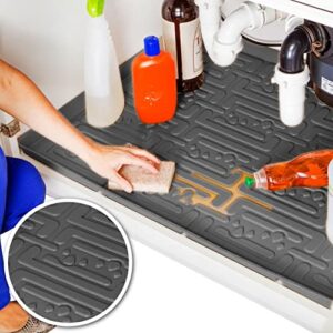 xtreme mats - waterproof under sink mat shelf liner cabinet liner for kitchen & laundry cabinets (gray 34" 1/4 x 22 1/4) kitchen cabinet shelf protector flexible under kitchen sink drip tray liner