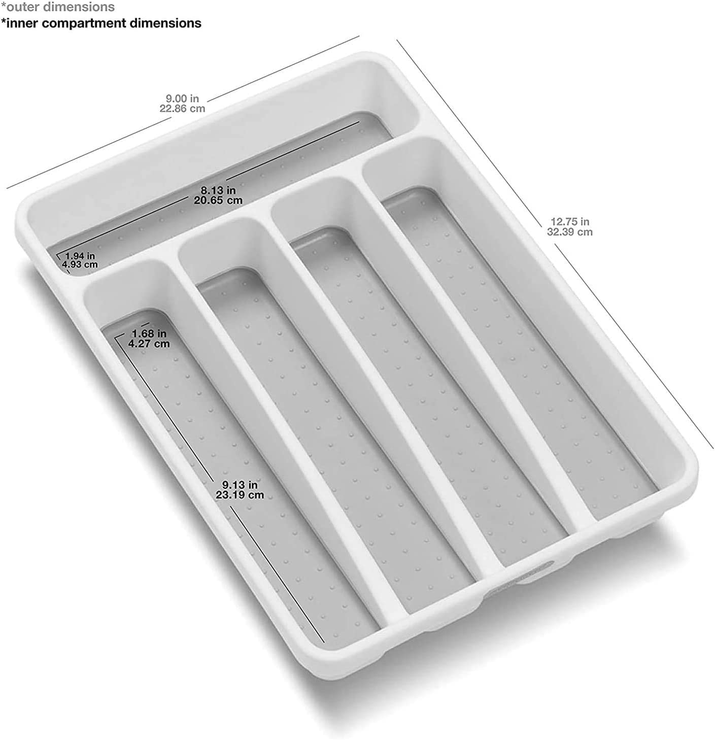 Madesmart Mini 5-Compartment Premium Antimicrobial Plastic Silverware Tray for Drawers, Cutlery and Utensil Tray Kitchen Drawer Organizer, White