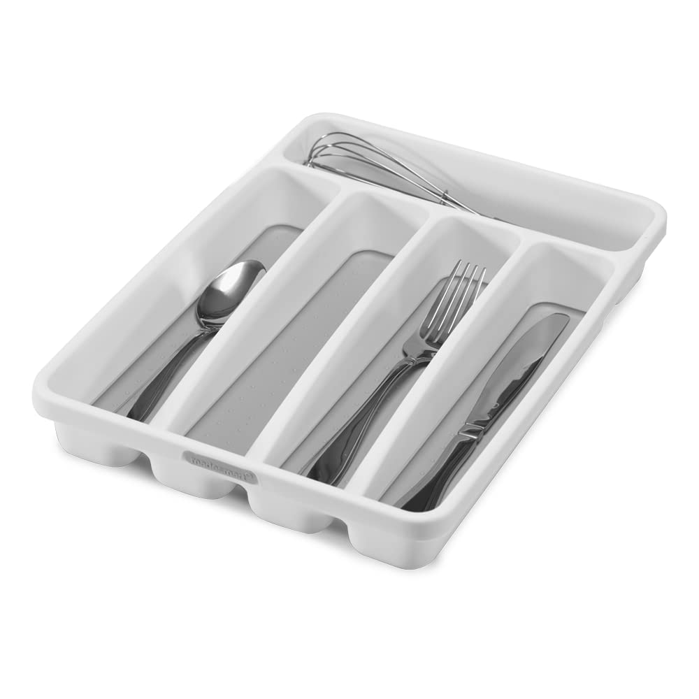 Madesmart Mini 5-Compartment Premium Antimicrobial Plastic Silverware Tray for Drawers, Cutlery and Utensil Tray Kitchen Drawer Organizer, White