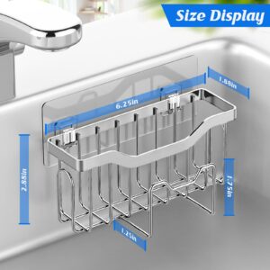 MURLONG Sink Caddy Sponge Holder for Kitchen Sink, Kitchen Sink Organizer 304 Stainless Steel for Dish Brush, Sponge, Soap Scrubber, Sink Stopper with Adhesive 2 Installation Ways-Silver