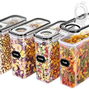 Cereal Containers Storage, Airtight Food Storage Container with Lid of 4 [2.5L/85.4oz] for Kitchen & Pantry Organization, BPA-Free Clear Plastic Canister Great for Snacks, Sugar, 20 Lables & Marker