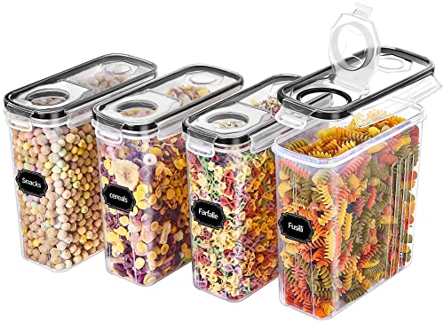 Cereal Containers Storage, Airtight Food Storage Container with Lid of 4 [2.5L/85.4oz] for Kitchen & Pantry Organization, BPA-Free Clear Plastic Canister Great for Snacks, Sugar, 20 Lables & Marker