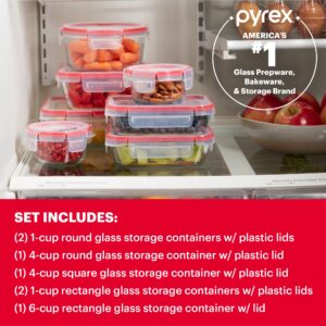 Pyrex Freshlock 14-Piece Mixed Size Glass Food Storage Meal Prep Container Set, Airtight & Leakproof With Locking Lids, For Lunch and Meal Prep, Microwave, Freezer & Dishwasher Safe