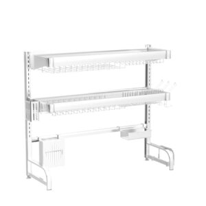 Over Sink Dish Drainer Drying Rack,MAJALiS 3-Tier 304 Stainless Steel Large Dish Racks for Kitchen Counter,Above Sink Organizer,(Sliver, 25.5"-35.5")