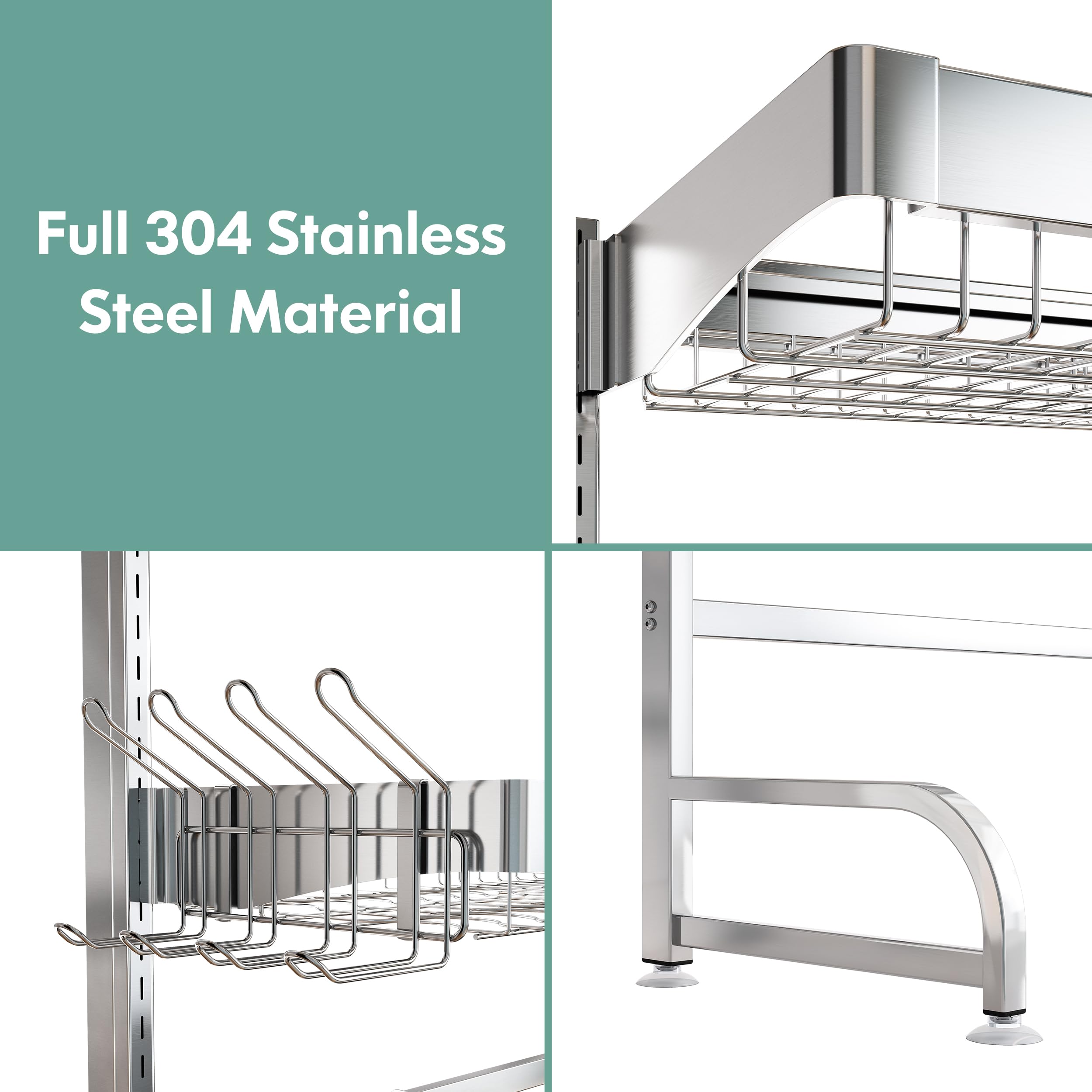 Over Sink Dish Drainer Drying Rack,MAJALiS 3-Tier 304 Stainless Steel Large Dish Racks for Kitchen Counter,Above Sink Organizer,(Sliver, 25.5"-35.5")