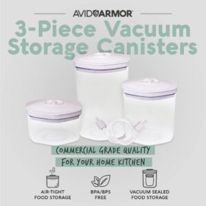 Avid Armor Vacuum Food Containers 3 Piece Set for Home Kitchen, Coffee Drinkers, Pasta Lovers Keep Your Food Fresh Cannister Sizes: 2L, 1.4L, and 0.7L Complete with Accessory Hose. BPA Free.