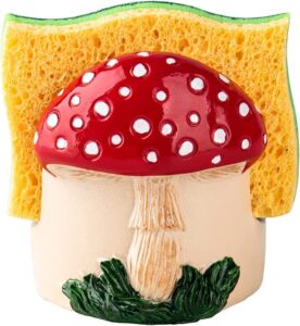 dgudgu mushroom kitchen sponge holder resin sponge dish red sponge holder for kitchen sink caddy decor for kitchen kitchen sink accessories sponge holder