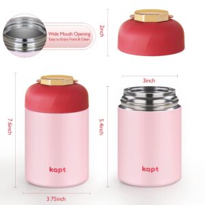 Avovy Thermos for Hot Food - 22 Oz Insulated Food Jar, Insulated Lunch Container with Bowl, Foldable Spoon& Fork, Powerful Insulated Food Thermos for School Office Camping Travel (Pink)