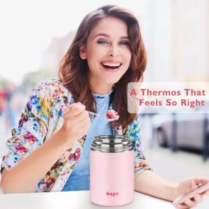 Avovy Thermos for Hot Food - 22 Oz Insulated Food Jar, Insulated Lunch Container with Bowl, Foldable Spoon& Fork, Powerful Insulated Food Thermos for School Office Camping Travel (Pink)