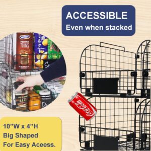 4 PACK Wire Stackable Baskets for Organizing,Fruit Basket for Kitchen,Pantry organizers and storage,12"x10.4"x7.8" Metal Baskets,Vegetable,Fruit,Snack,Onion,Potato,Can,K-Cup Organization,Black