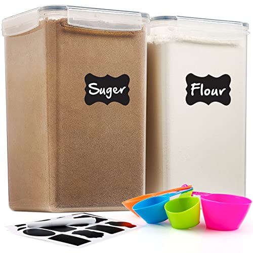 2 Pack Extra Large Airtight Food Storage Containers - 6.5L / 220 Oz BPA Free Clear Plastic Kitchen and Pantry Organization for Flour, Sugar, Rice & Baking Supply - Labels, Marker & Spoon Set