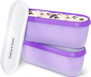 sumo ice cream containers with lids for homemade ice cream - 1.5 quart per container, reusable ice cream containers for freezer storage, set of 2 tubs, purple