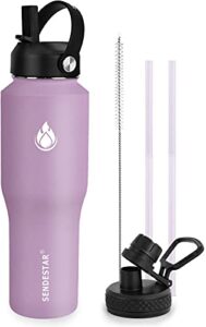 sendestar water bottle 32oz-64 oz,2 lids(straw lid),wide mouth stainless steel vacuum insulated double wall keep liquids cold or hot all day,sweat proof sport design (32 oz, 32oz-lilac)