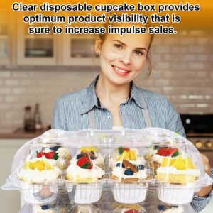 (12 Count x 12 Pack) Cupcake Containers 12 Count Cupcake Boxes Plastic Cupcake Carrier Cupcake Holders for 12 Cupcakes Clear Plastic Disposable Cupcake Container with High Tall Dome Lid Cupcake Trays