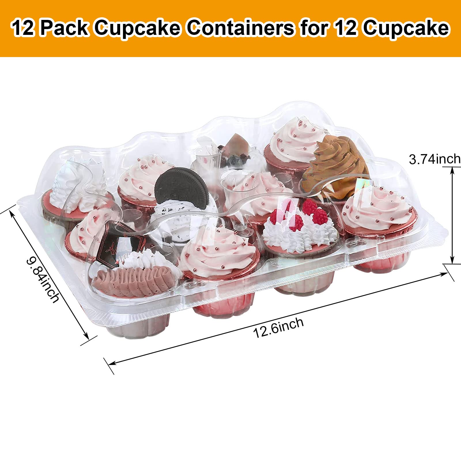 (12 Count x 12 Pack) Cupcake Containers 12 Count Cupcake Boxes Plastic Cupcake Carrier Cupcake Holders for 12 Cupcakes Clear Plastic Disposable Cupcake Container with High Tall Dome Lid Cupcake Trays