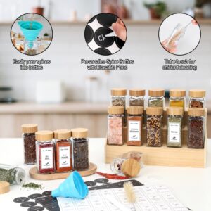 CUCUMI 36pcs 4oz Spice Jars with Labels, Glass Spice Jars with Bamboo Lids, Shaker Lids, Silicone Collapsible Funnel, Waterproof Labels, Test Tube Brush and Chalk Marker