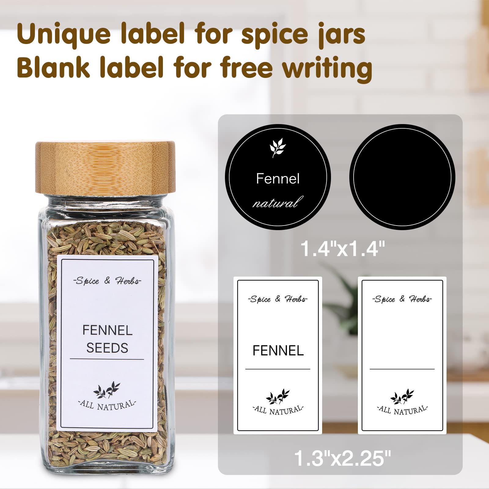 CUCUMI 36pcs 4oz Spice Jars with Labels, Glass Spice Jars with Bamboo Lids, Shaker Lids, Silicone Collapsible Funnel, Waterproof Labels, Test Tube Brush and Chalk Marker