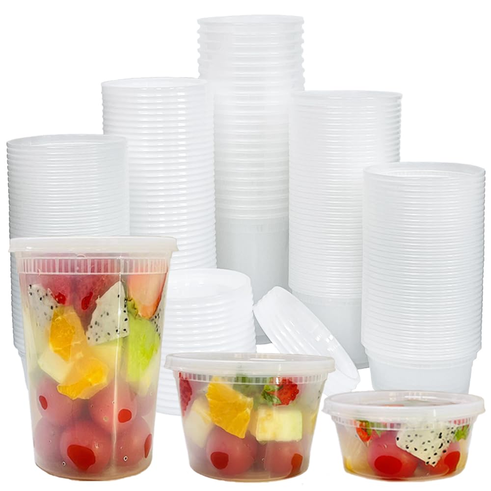 YehTrum Deli Containers with Lids, [80 Set] Plastic Food Storage Containers with Lids 8oz, 6oz, 32oz Freezer Storage Containers BPA Free Leakproof Stackable, Microwave | Dishwasher | Freezer Safe