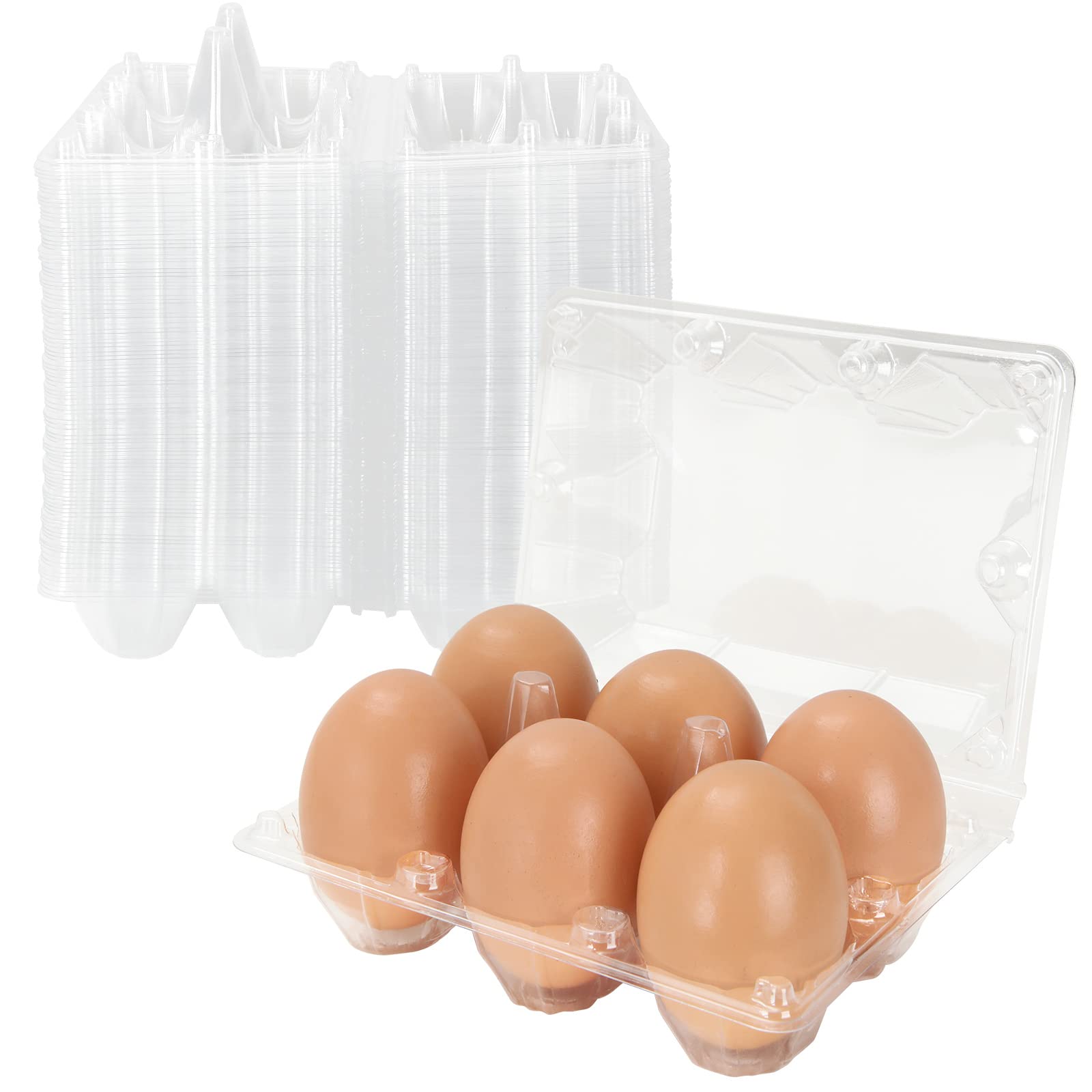 DAJAVE 100 Pack Plastic Egg Cartons, Clear Egg Cartons Cheap Bulk, Holds up for 6 Eggs Securely, Plastic Egg Holder for Family, Pasture, Farm Markets Display(Medium)