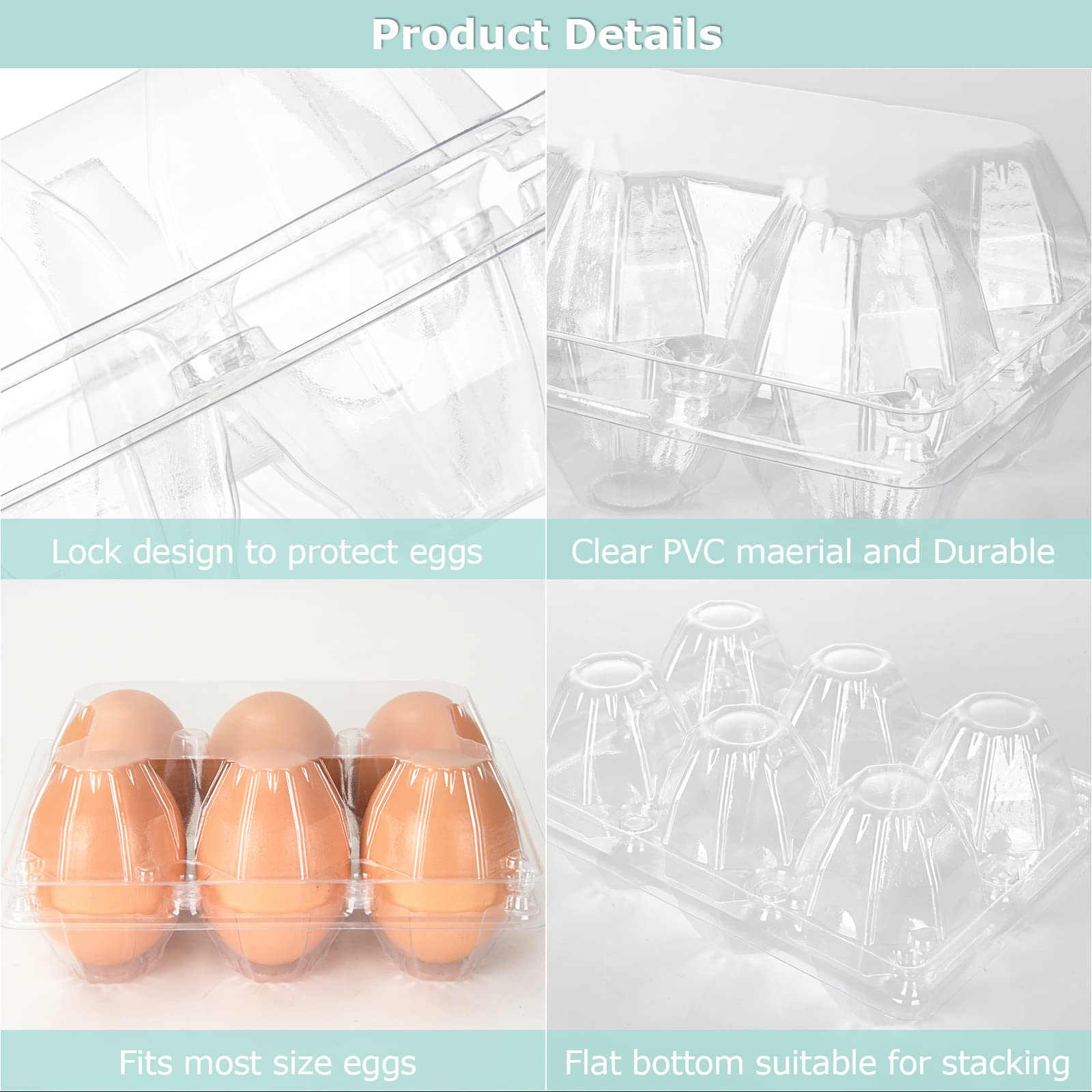 DAJAVE 100 Pack Plastic Egg Cartons, Clear Egg Cartons Cheap Bulk, Holds up for 6 Eggs Securely, Plastic Egg Holder for Family, Pasture, Farm Markets Display(Medium)