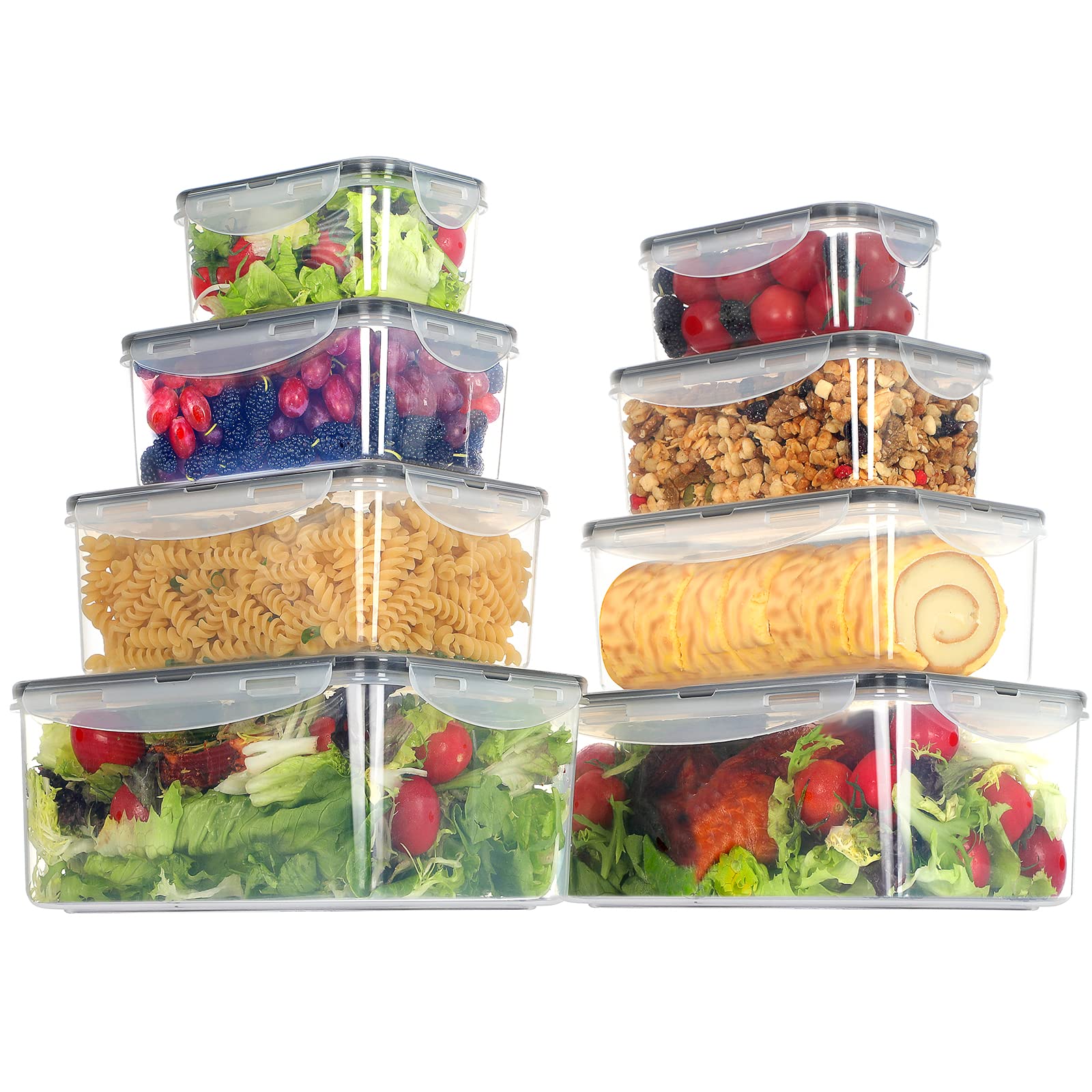 KITHELP Large Food Storage Containers Set - Pack of 16 (8 Containers & 8 Lids) 15-85 Oz Plastic Food Containers with Lids - Leak Proof & BPA-Free & Microwave, Dishwasher Safe for Kitchen Storage