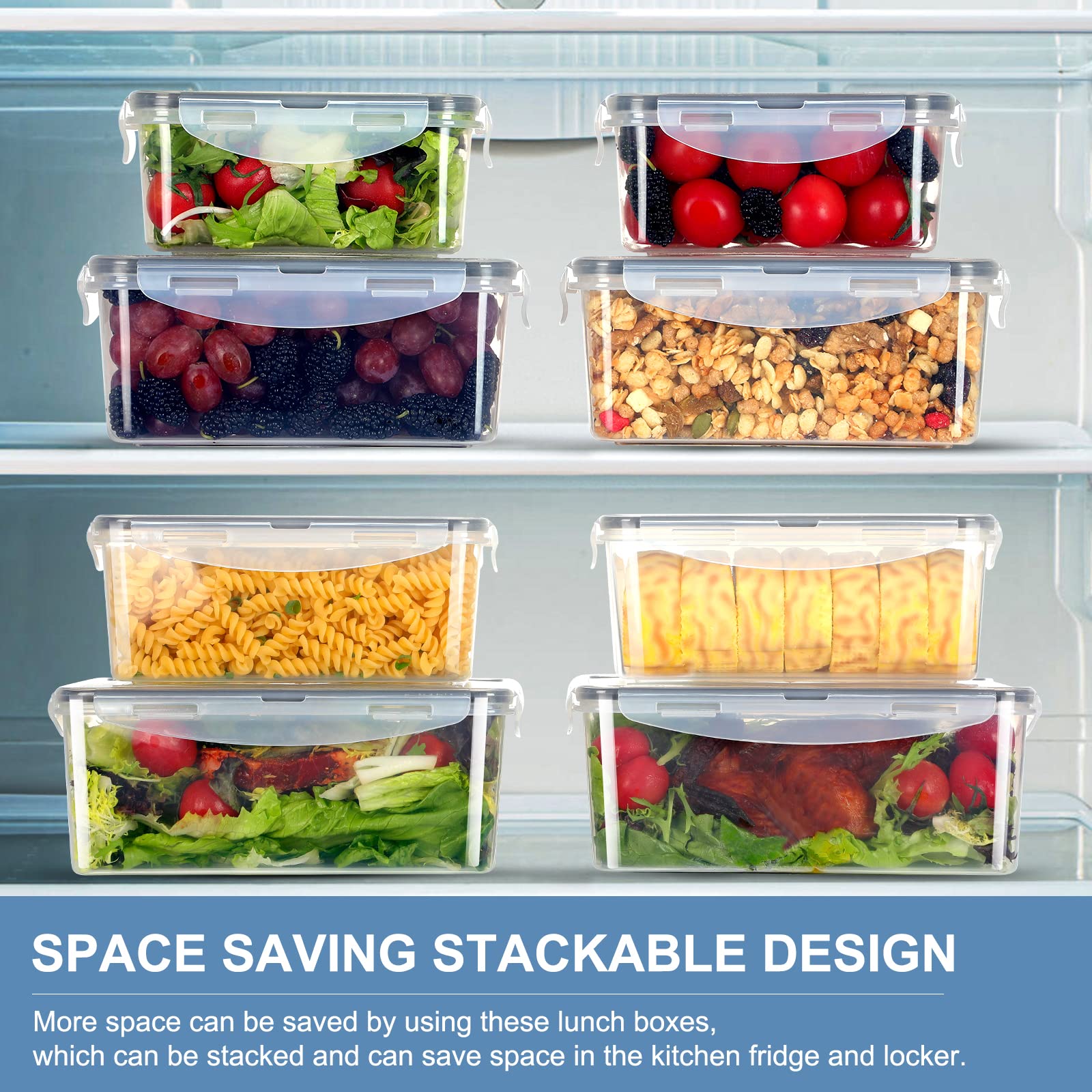 KITHELP Large Food Storage Containers Set - Pack of 16 (8 Containers & 8 Lids) 15-85 Oz Plastic Food Containers with Lids - Leak Proof & BPA-Free & Microwave, Dishwasher Safe for Kitchen Storage