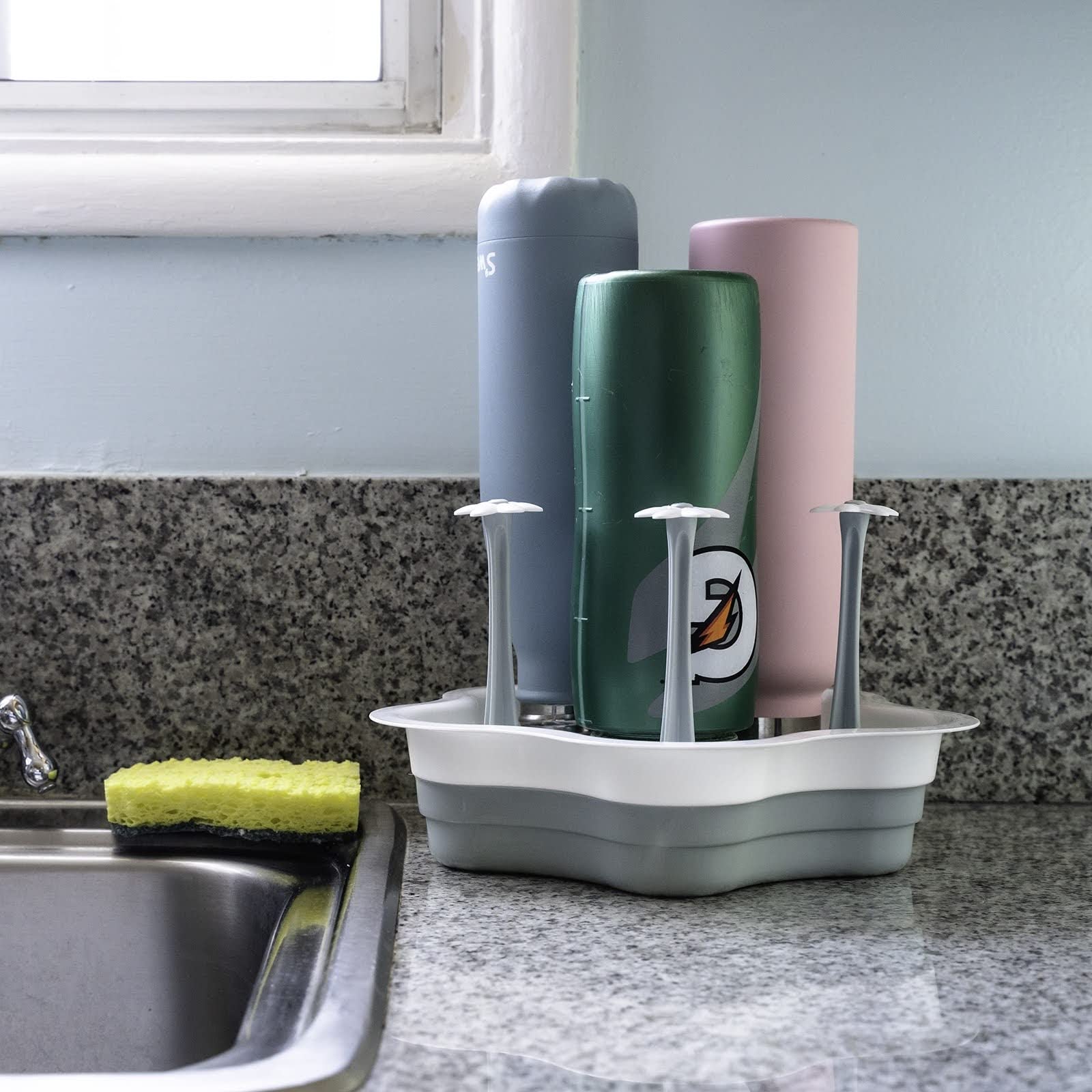 L-WASH Countertop Drying Rack - Ideal for Insulated Water Bottles, Drinking Glasses, Sports Bottles, Tumblers, Mugs