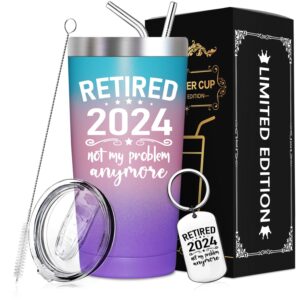 spenmeta retired 2024 not my problem anymore - retirement gifts for women 2024 - funny retired gifts for females, nurse, coworker - 20oz insulated tumbler