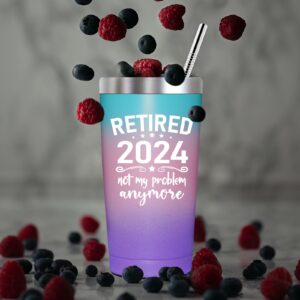 SpenMeta Retired 2024 Not My Problem Anymore - Retirement Gifts for Women 2024 - Funny Retired Gifts for Females, Nurse, Coworker - 20oz Insulated Tumbler