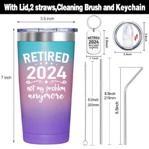 SpenMeta Retired 2024 Not My Problem Anymore - Retirement Gifts for Women 2024 - Funny Retired Gifts for Females, Nurse, Coworker - 20oz Insulated Tumbler