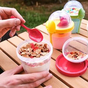 Crystalia Yogurt Parfait Cups with Lids, Breakfast On the Go Plastic Bowls with Topping Cereal Oatmeal Salad or Fruit Container with Spoon for Snack Box, Reusable Set of 4 (Small 17 oz)