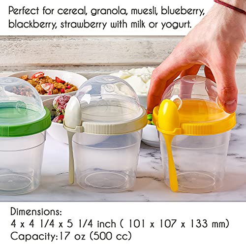 Crystalia Yogurt Parfait Cups with Lids, Breakfast On the Go Plastic Bowls with Topping Cereal Oatmeal Salad or Fruit Container with Spoon for Snack Box, Reusable Set of 4 (Small 17 oz)