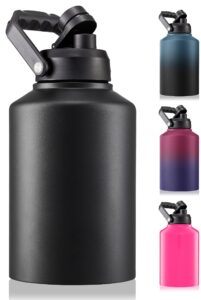 civago gallon insulated water bottle jug with handle, 128 oz stainless steel sports canteen, large metal growler mug, black