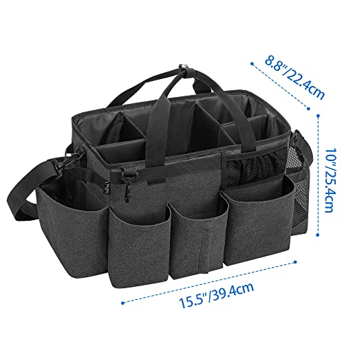 LoDrid Wearable Cleaning Caddy Bag with 4 Foldable Dividers, Cleaning Supply Tote for Cleaning Supplies, Cleaning Organizer with Shoulder Strap and Side Handles for Cleaners & Housekeepers, Black