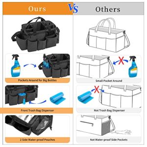 LoDrid Wearable Cleaning Caddy Bag with 4 Foldable Dividers, Cleaning Supply Tote for Cleaning Supplies, Cleaning Organizer with Shoulder Strap and Side Handles for Cleaners & Housekeepers, Black