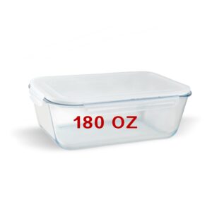 xxx-large glass food storage container with locking lid 180oz family size party size extra large rectangle glass bowl bakeware baking dish with airtight lid meal prep glass container