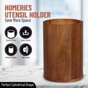 Acacia wood Utensil Holder for Kitchen Counter Decor, Flatware & Utensil Storage Organizer - Kitchen Utensil Organizer for Countertops, Pantry, Bathroom, Office & Center Table