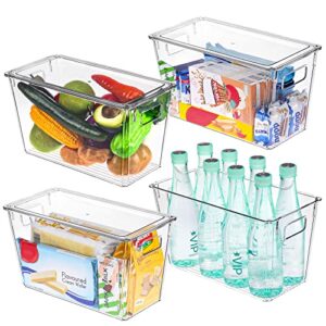 moretoes 4 pack clear plastic storage organizing bins with lids, kitchen organization cabinet fridge organizer, pantry organization and snack storage bins