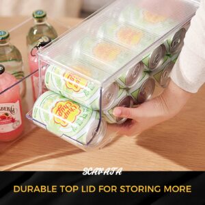 SCAVATA Standard & Skinny Can Organizer for Refrigerator, Stackable Soda Pop Can Holder Dispenser with Lid for Fridge Pantry Rack Freezer, Clear Plastic Storage Bins-Holds 12 Cans Each (Clear)