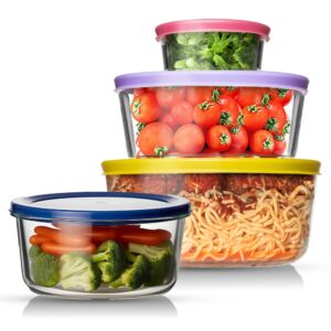 razab 12 pc glass food storage container set with lids 7, 4, 2 &1 cup round meal prep, secure lid containers for lunch & leftover ideal for baking, storing bpa free leak proof oven & dishwasher safe