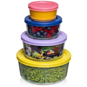 Razab 12 Pc Glass Food Storage Container Set with Lids 7, 4, 2 &1 Cup Round Meal Prep, Secure Lid Containers for Lunch & Leftover Ideal for Baking, Storing BPA Free Leak Proof Oven & Dishwasher Safe