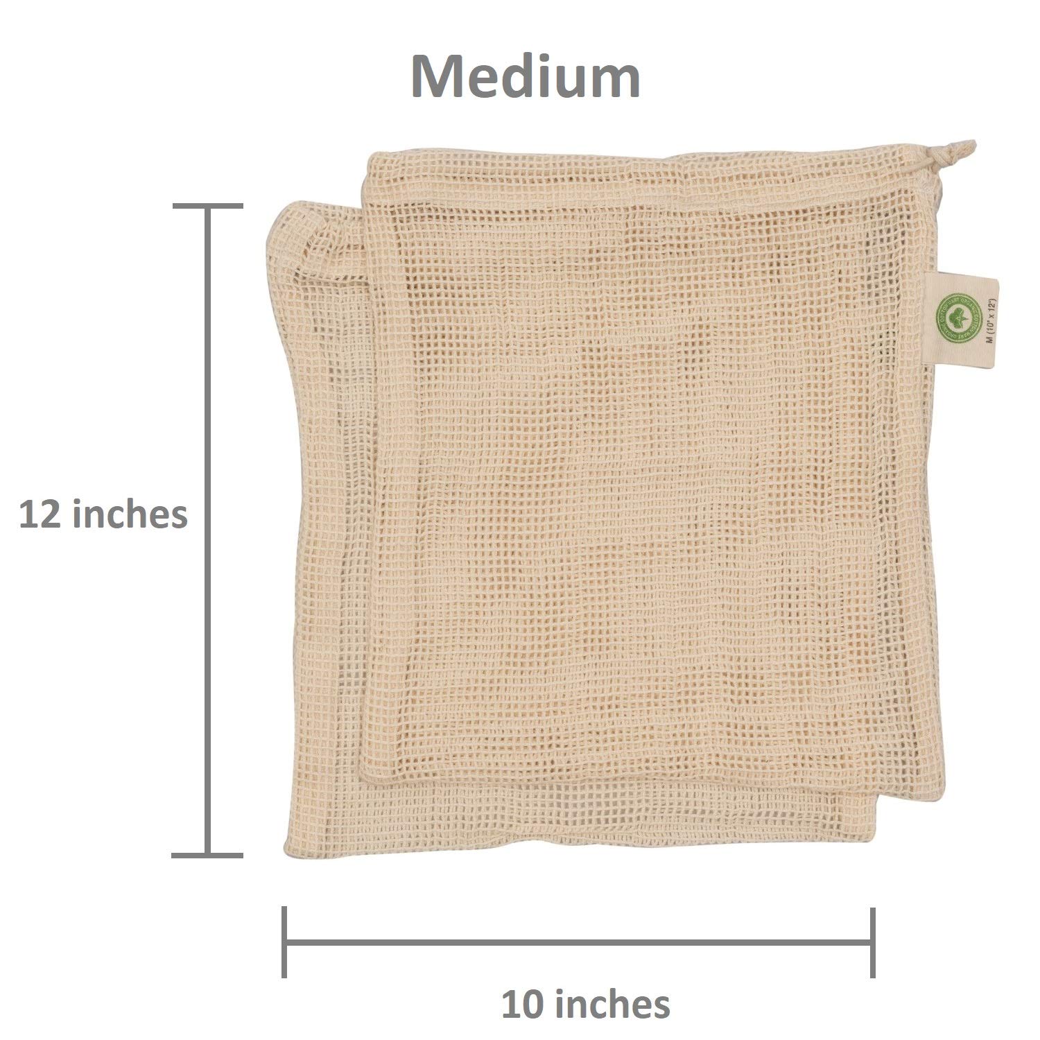 Reusable Cotton Mesh Produce Bags - 100% Organic Cotton, Durable, Double Stitched, Washable with Tare Weight & Drawstring - Mesh Bags for Grocery Shopping, Vegetables & Fruits | 6 Bags (2L, 2M, 2S)