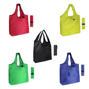 aricsen 5 pack durable colorful folding reusable grocery bags handles bulk heavy duty strong, recycle shopping foldable kitchen large washable for pocket lightweight nylon, polyester color cloth