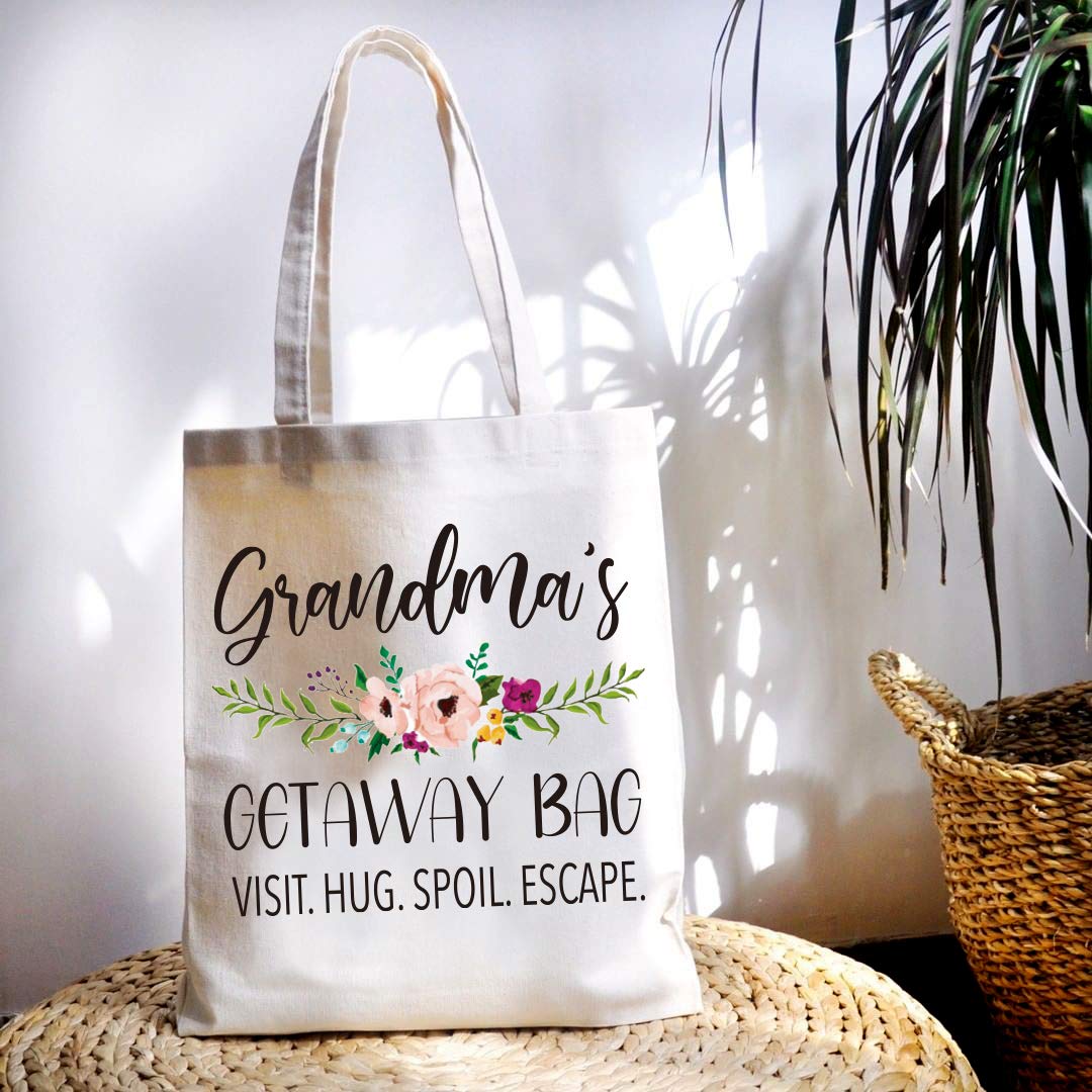 Myakako YouFangworkshop Grandma's Gift from Granddaughter or Grandson, Reusable Cotton Canvas Tote Bag, Grandma's Getaway Bag for Grandmother Mother's Day Christmas Birthday Gift