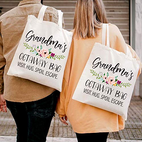 Myakako YouFangworkshop Grandma's Gift from Granddaughter or Grandson, Reusable Cotton Canvas Tote Bag, Grandma's Getaway Bag for Grandmother Mother's Day Christmas Birthday Gift