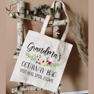 Myakako YouFangworkshop Grandma's Gift from Granddaughter or Grandson, Reusable Cotton Canvas Tote Bag, Grandma's Getaway Bag for Grandmother Mother's Day Christmas Birthday Gift