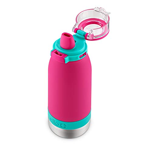 Ello Emma Vacuum Insulated Stainless Steel Water Bottle with Locking Leak Proof Lid and Soft Straw, BPA Free, Tropical Pink, 14oz